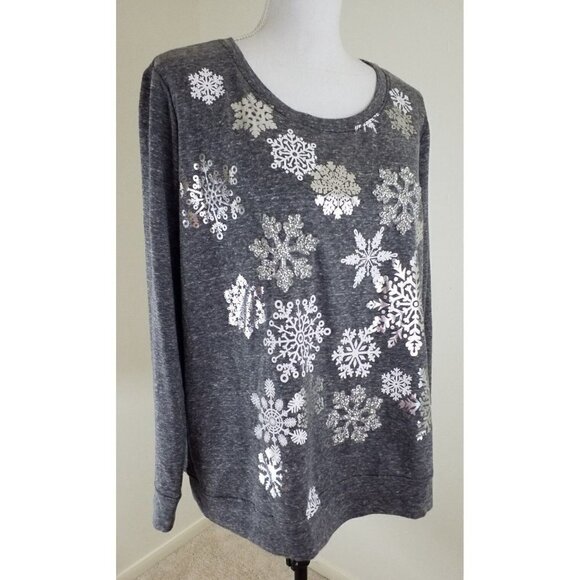 Style & Co.Woman~Plus Sz 0X~Med Gray Graphic- Print Glitte Snowfall Top NWT$56.5 - Picture 4 of 8